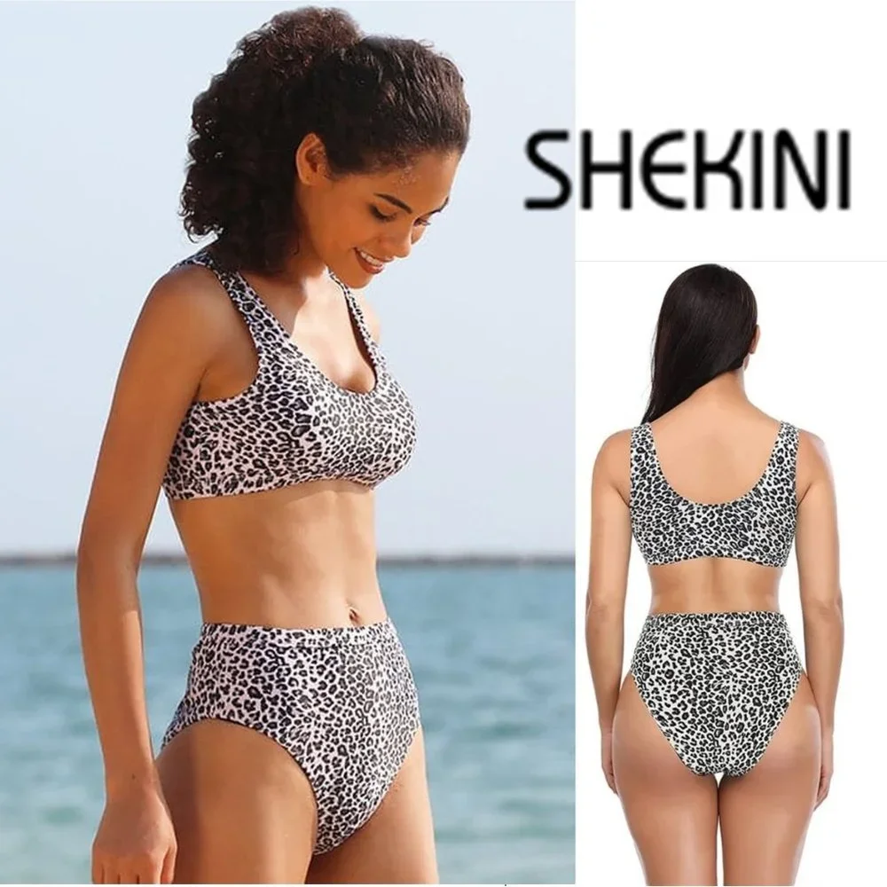 SHEKINI Leopard Print Low Scoop Crop Top High Waisted Bikini 🐆🐆 NEW WITH…
